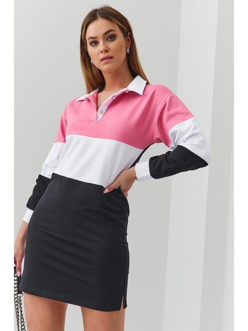 Rochie hanorac dama cu guler polo, roz inchis FI648 - Magazin online - Boutique